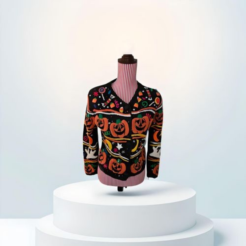 VINTAGE 1994 HALLOWEEN MICHAEL SIMON SWEATER HAND-BEADED SIZE SM